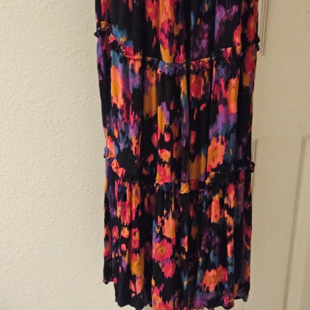 Boho prairie tier ruffle multicolor Vacay Resort Cottagecore Beach maxi dress L - Picture 5 of 15